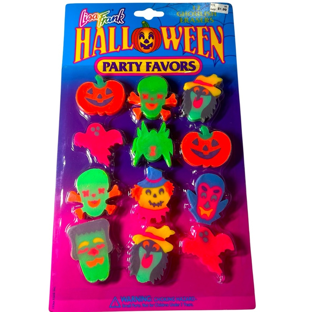 Vintage 90s Multicolor Lisa Frank 12 Halloween Ghoulish Erasers Party Favors NWT